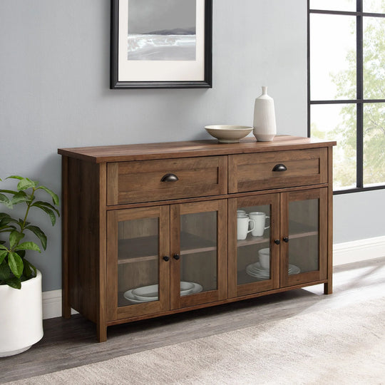 4 Glass Door 2 Drawer Sideboard Rustic Oak Safura