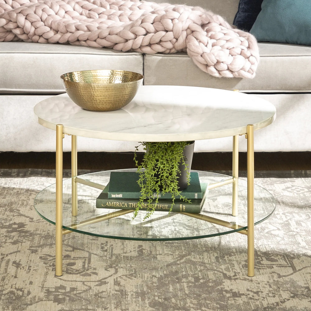 Round Coffee Table Marble and Gold Bardem