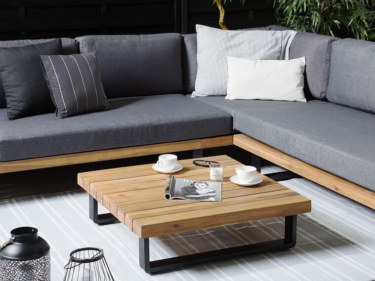 5 Seater Certified Acacia Wood Garden Corner Sofa Set Grey Mykonos