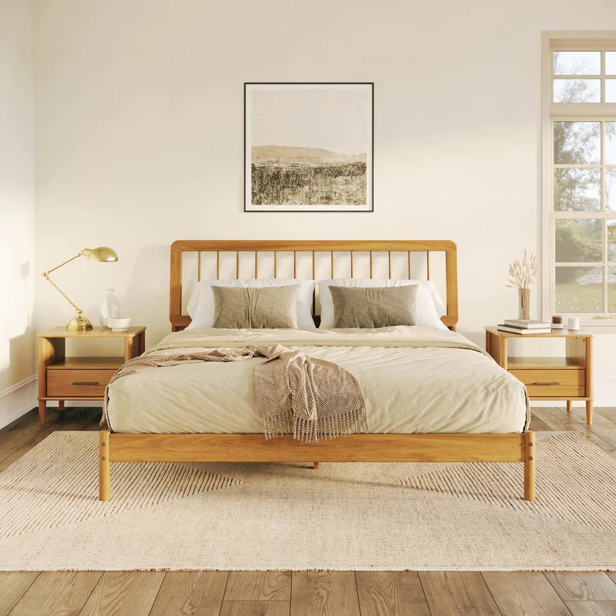 Modern Slatted Solid Wood Bed Caramel Taman