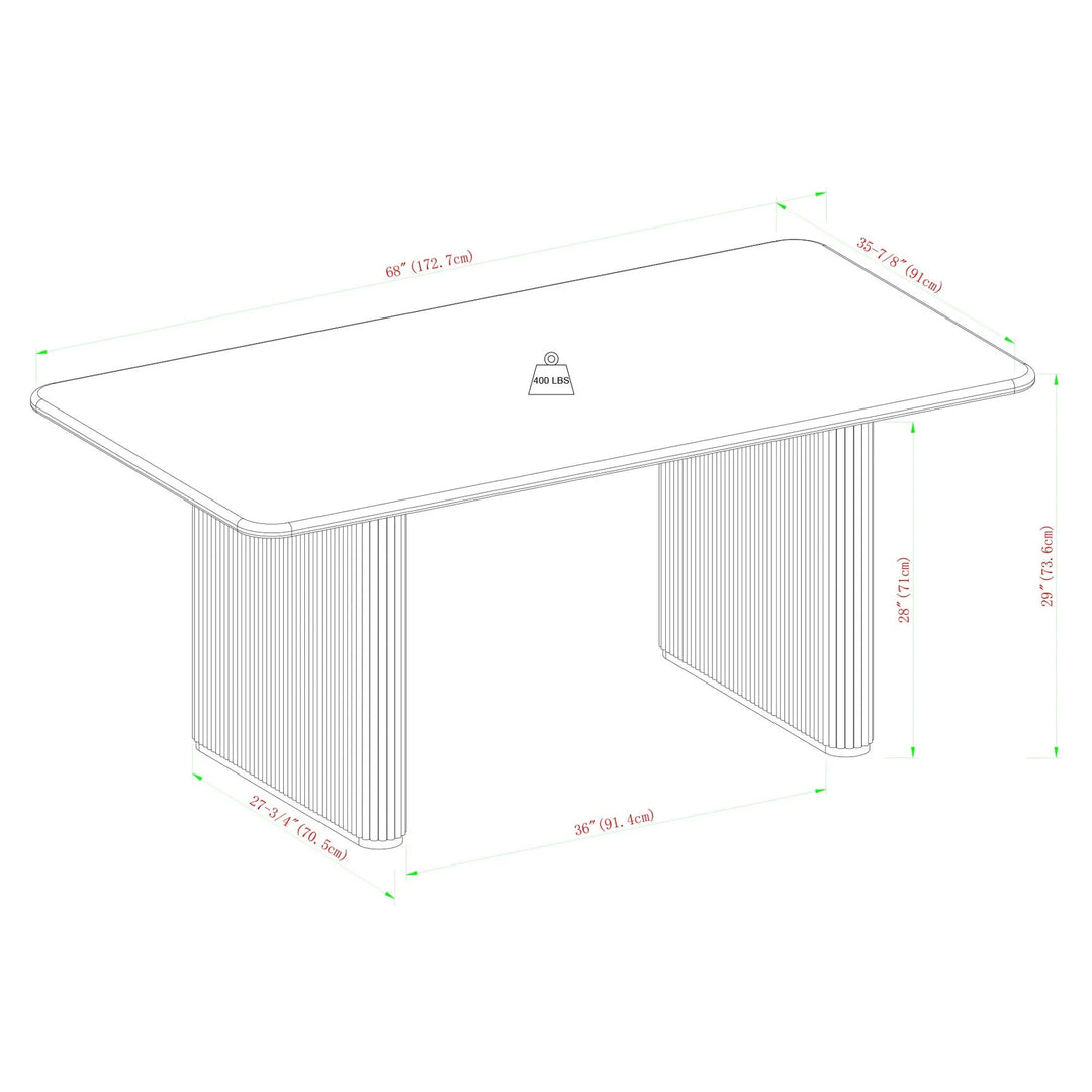 Dining Table with Reeded Base Black Meryl