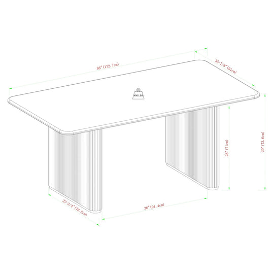 Dining Table with Reeded Base Black Meryl