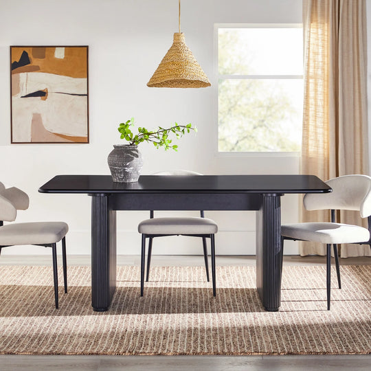 Dining Table with Reeded Base Black Meryl