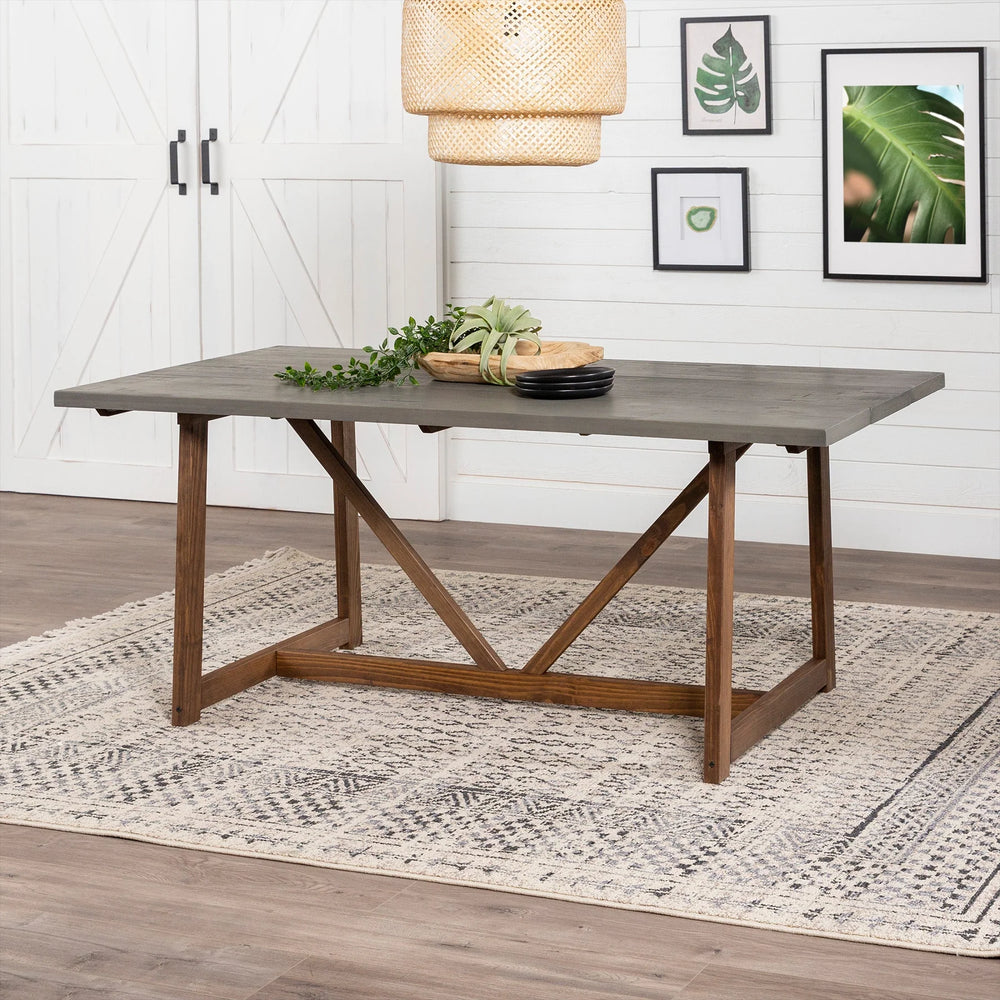 Solid Wood Dining Table Grey/Brown Brennan