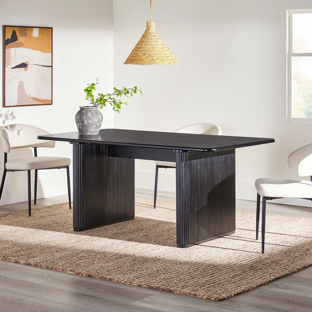 Dining Table with Reeded Base Black Meryl