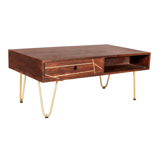 Dark Gold Rectangular Coffee Table With Drawer