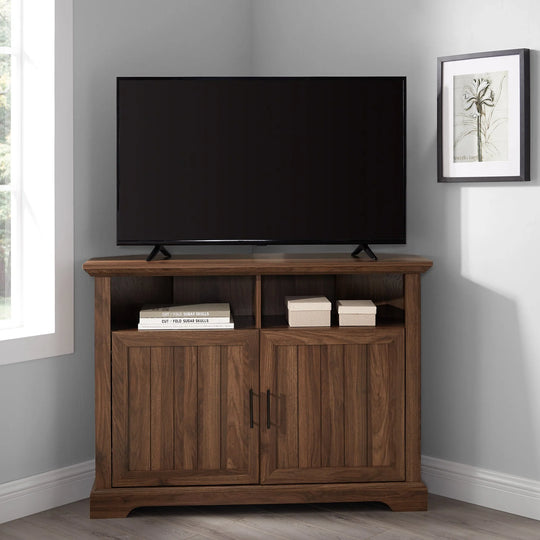 2 Door Corner TV Stand Dark Walnut Pursley