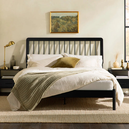 Modern Solid Wood Bed Black Caman