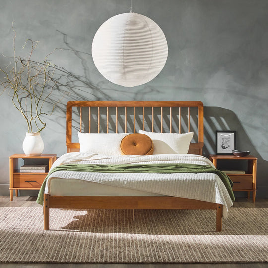 Modern Slatted Solid Wood Bed Caramel Taman