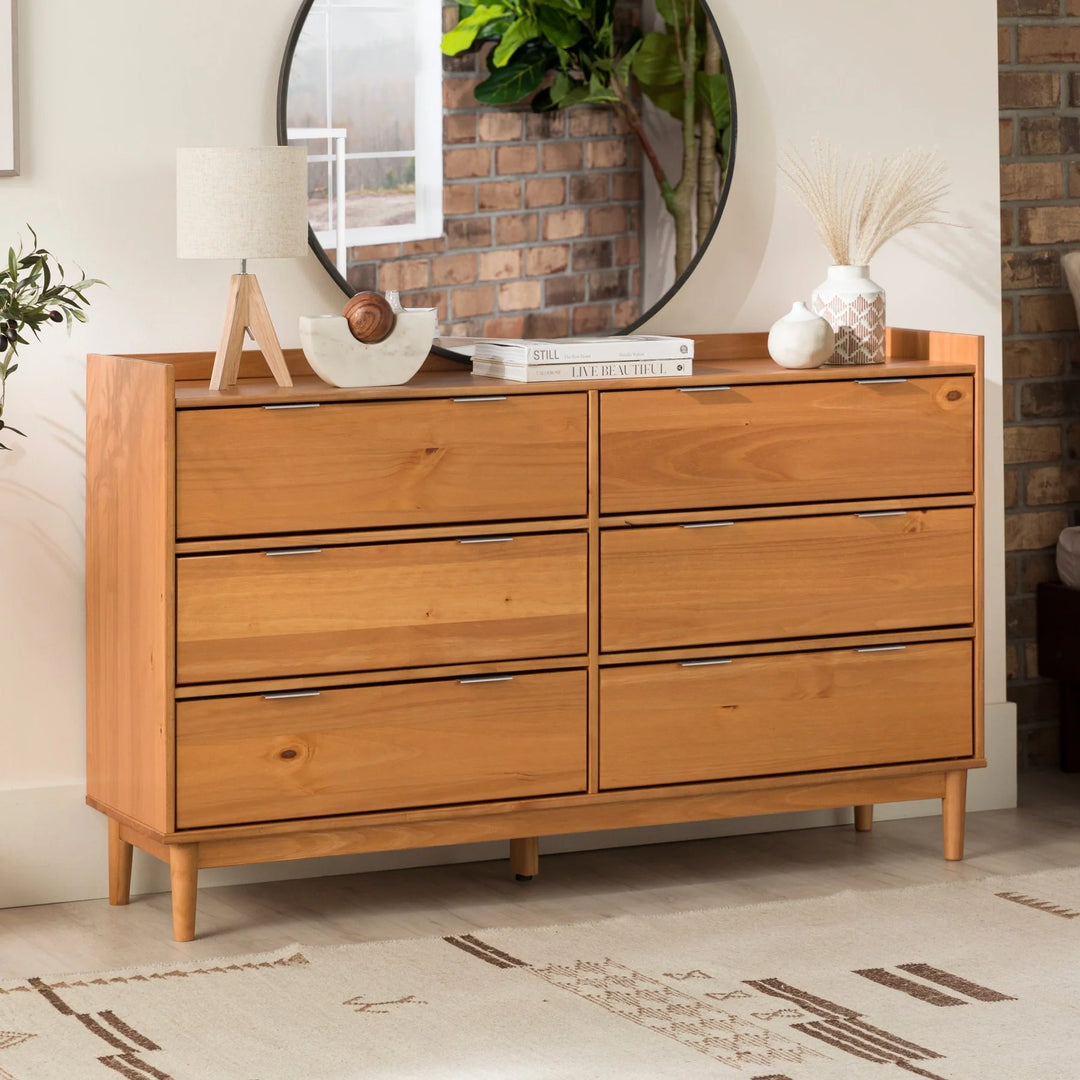 Modern Drawer Chest Wide Wood  Dresser Caramel Antonyo