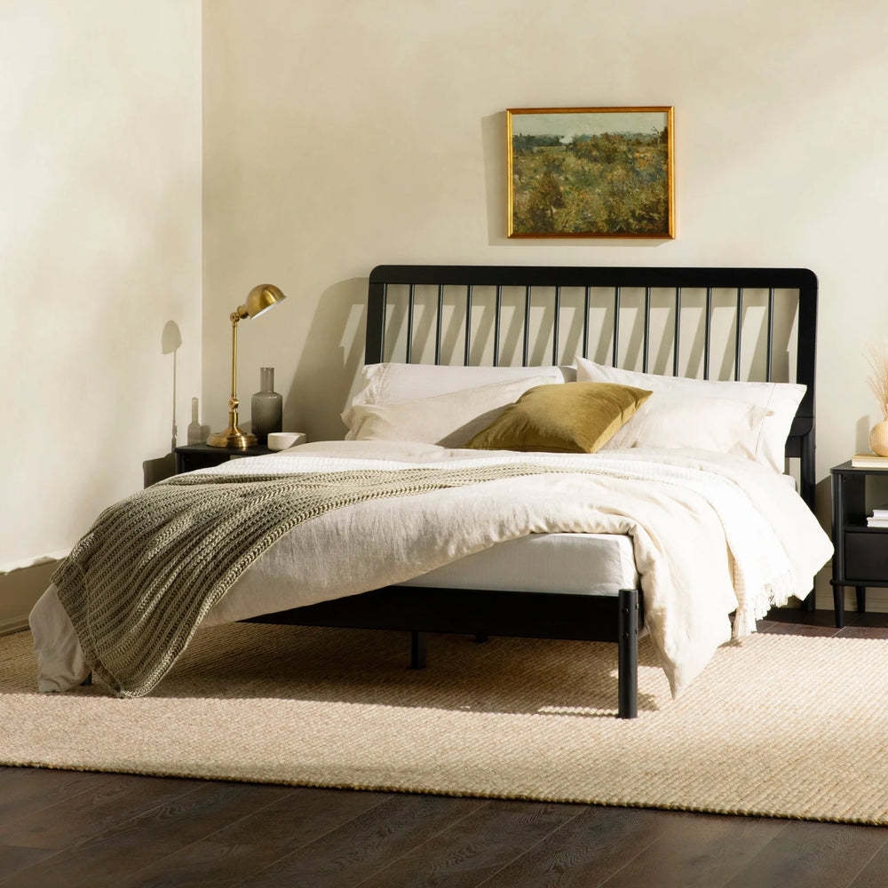 Modern Solid Wood Bed Black Caman