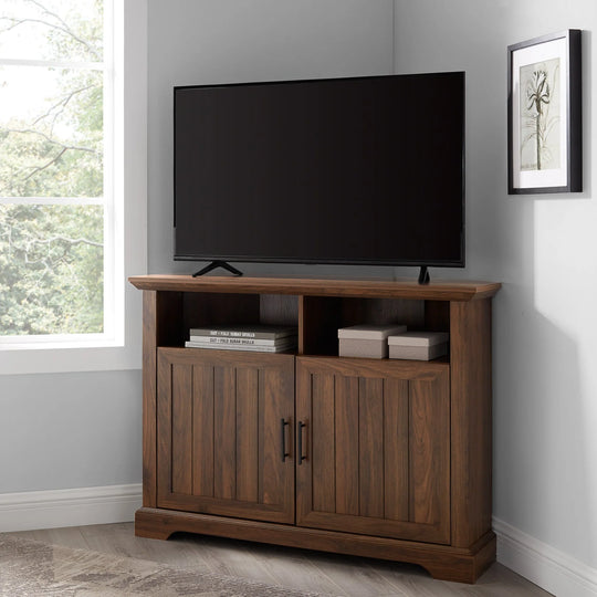 2 Door Corner TV Stand Dark Walnut Pursley