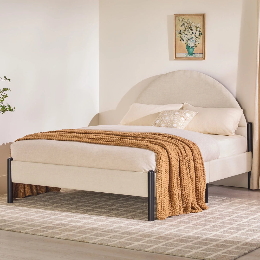 Queen Metal and Upholstered Bed with Arched Headboard Beige Hoopeston