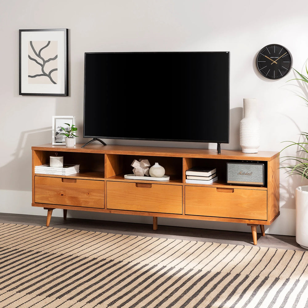 3 Drawer Solid Wood TV Stand Caramel Farlin