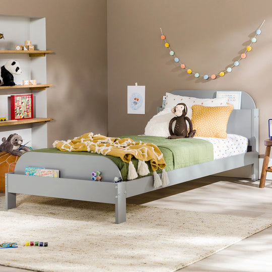 Solid Wood Twin Bookcase Bed Grey Corbe
