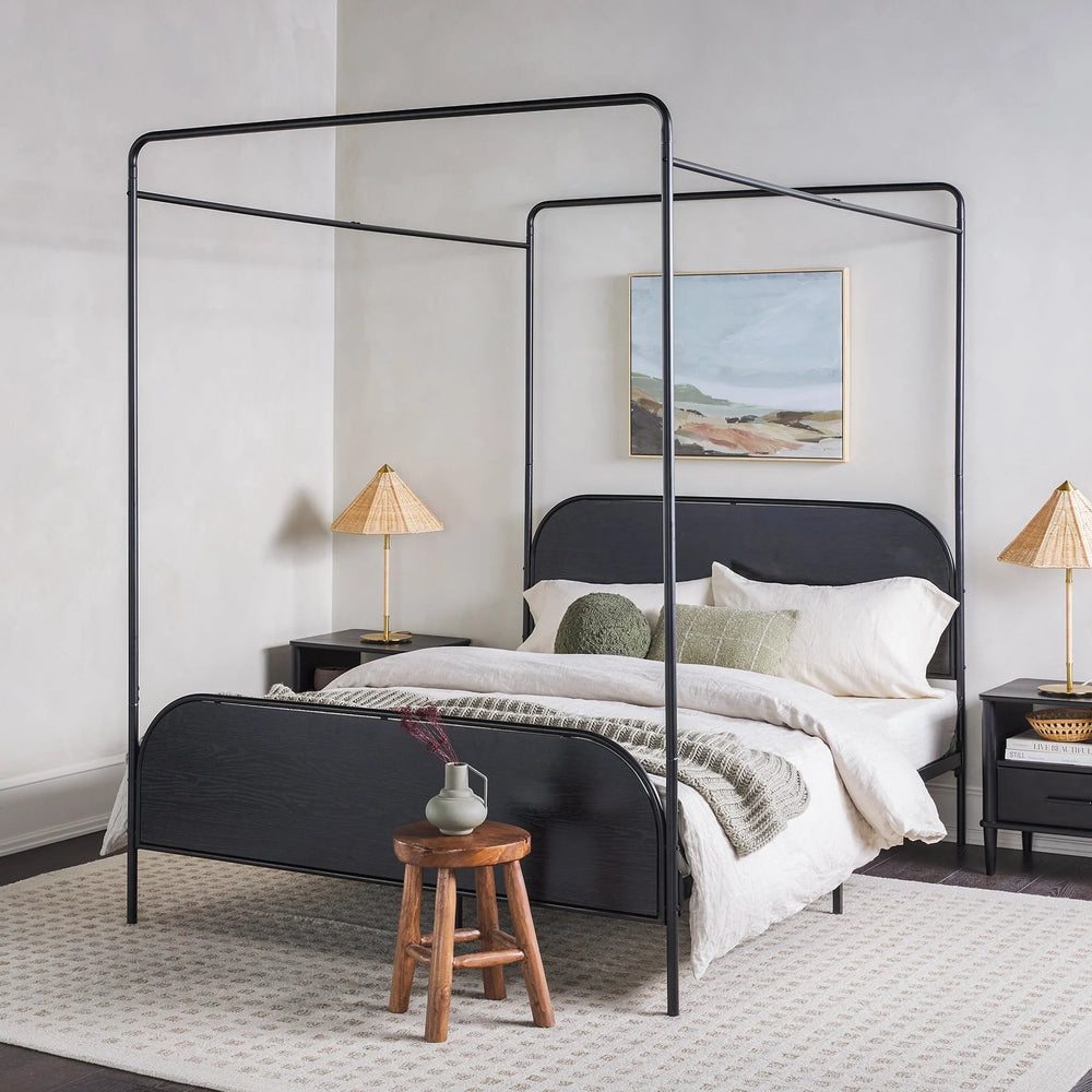 Modern Metal and Wood Canopy Queen Bed Black Talulah