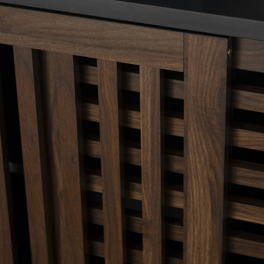 Modern Sliding Slat Door Cabinet Dark Walnut Vikky