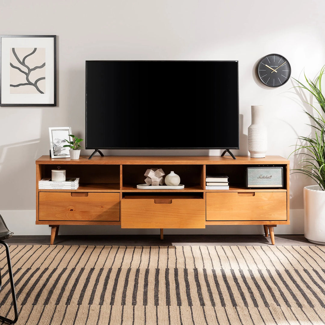 3 Drawer Solid Wood TV Stand Caramel Farlin