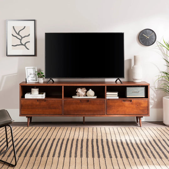 3 Drawer Solid Wood TV Stand Walnut Farlin