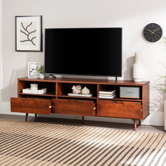 3 Drawer Solid Wood TV Stand Walnut Farlin