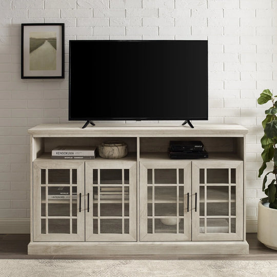 Glass 4 Door TV Stand White Oak Calie