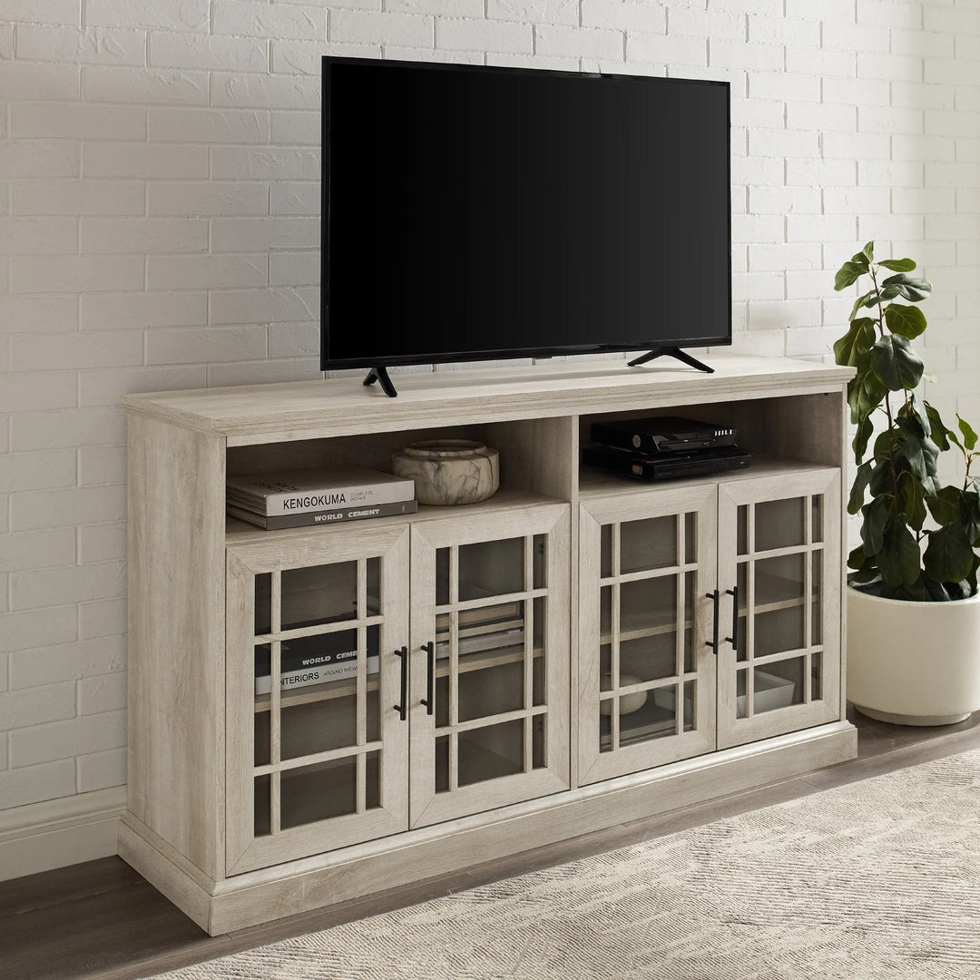 Glass 4 Door TV Stand White Oak Calie