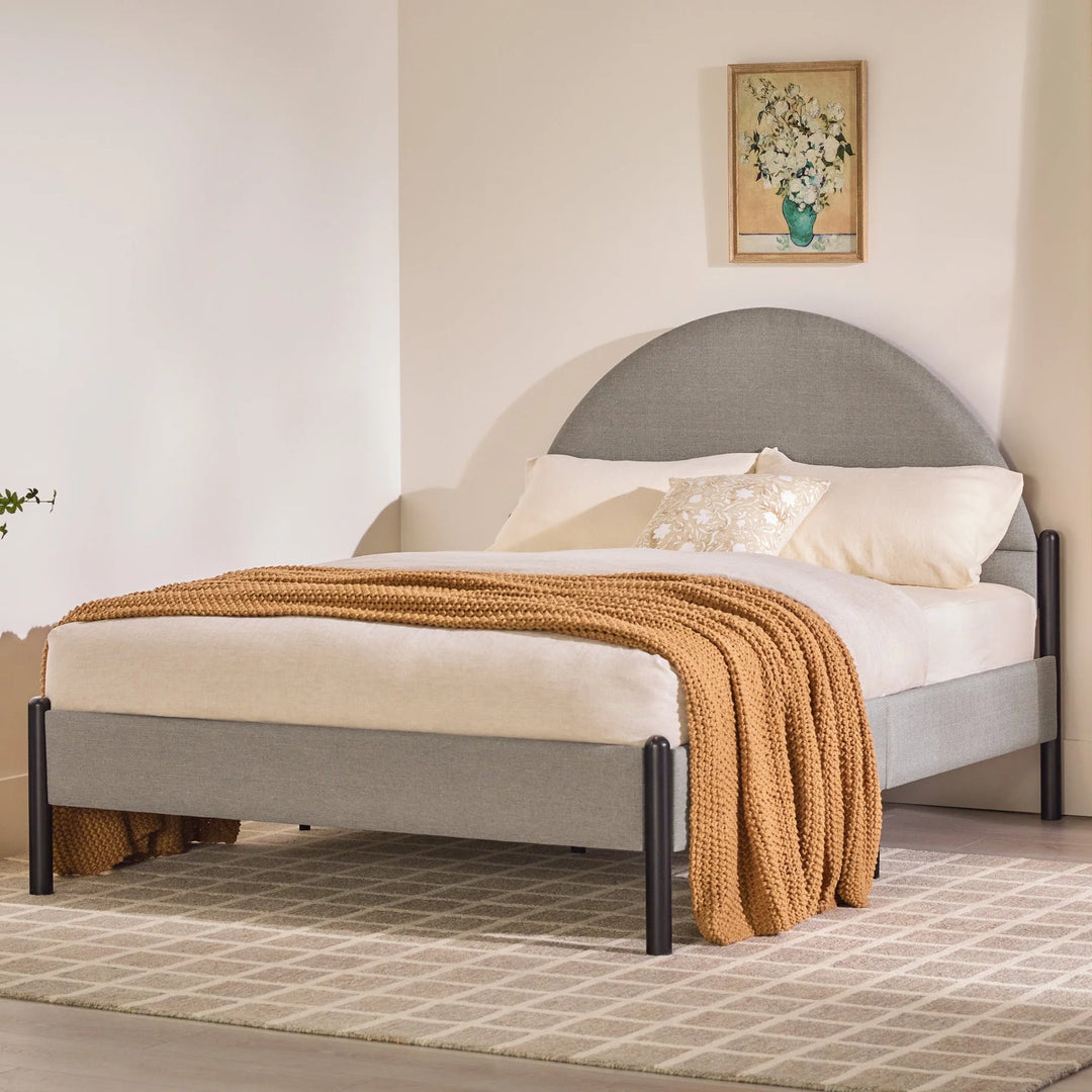 Queen Metal and Upholstered Bed with Arched Headboard Grey Hoopeston