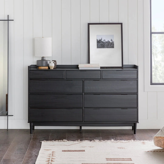 Modern 9 Drawer Wide Wood Dresser Black Antonyo