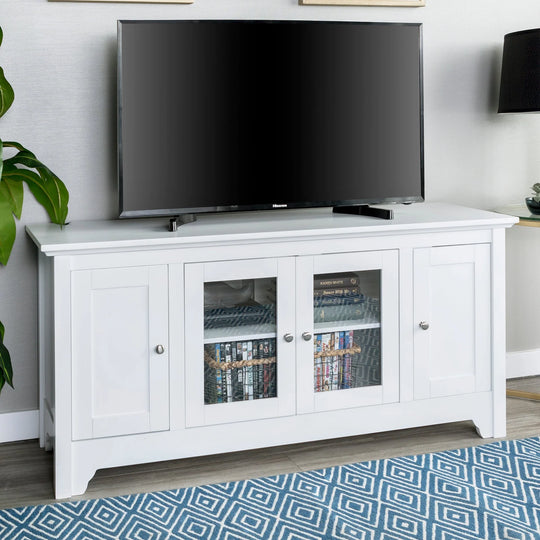 Wood Glass Door TV Stand White Aluna