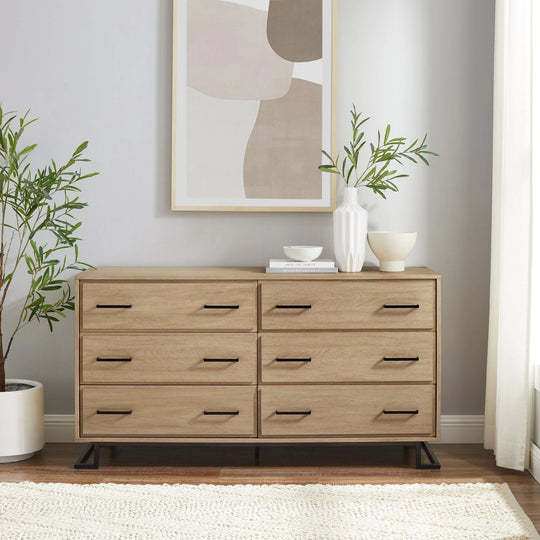 Modern Wood and Metal Drawer Chest Coastal Oak Lilette