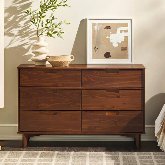 1050 Modern 6 Drawer Solid Wood Dresser Walnut Janiely