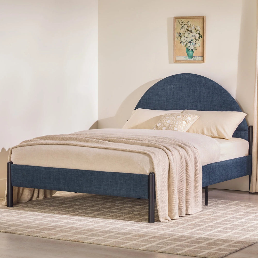 Queen Metal and Upholstered Bed with Arched Headboard Blue Hoopeston