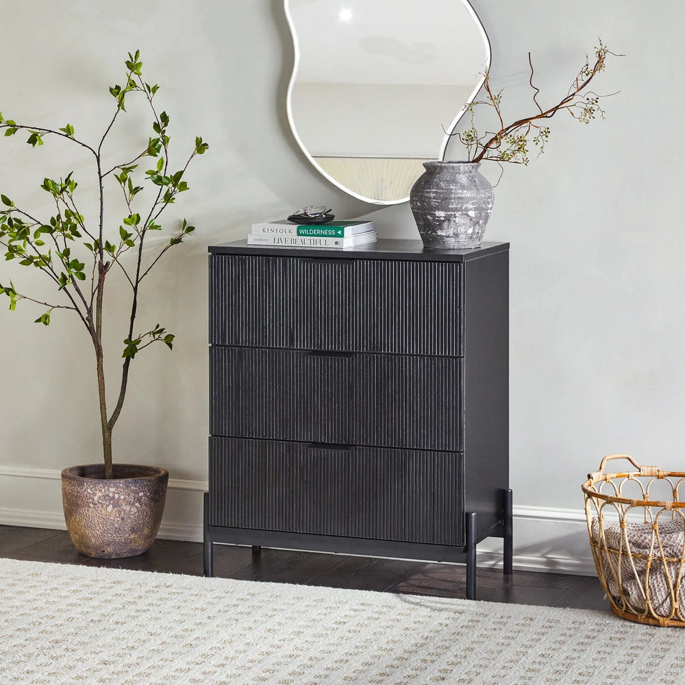 Modern Reeded Drawer Chest Black Malibu