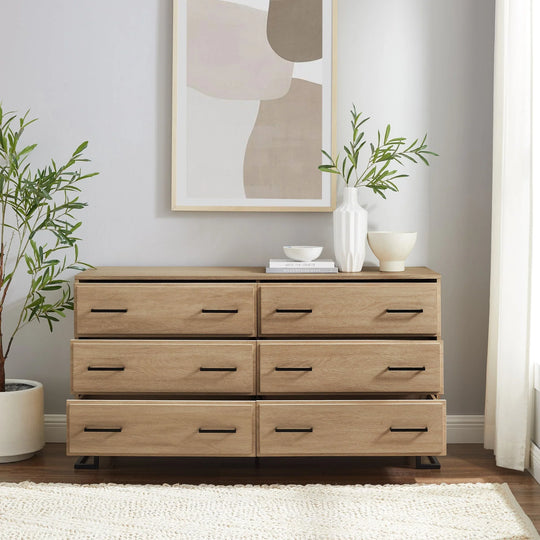 Modern Wood and Metal Drawer Chest Coastal Oak Lilette