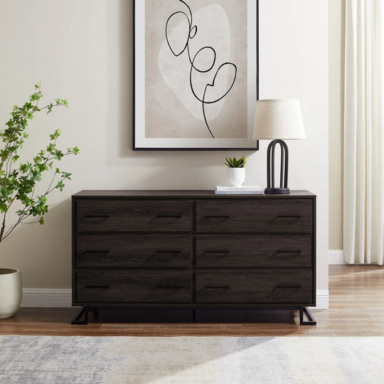 Modern Wood and Metal Drawer Chest Charcoal Lilette