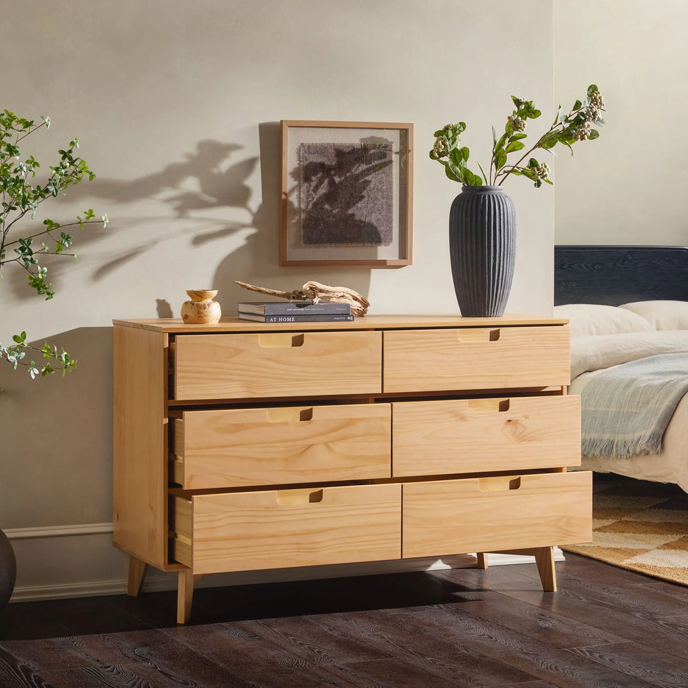 Modern 6 Drawer Solid Wood Dresser Natural Pine Janiely
