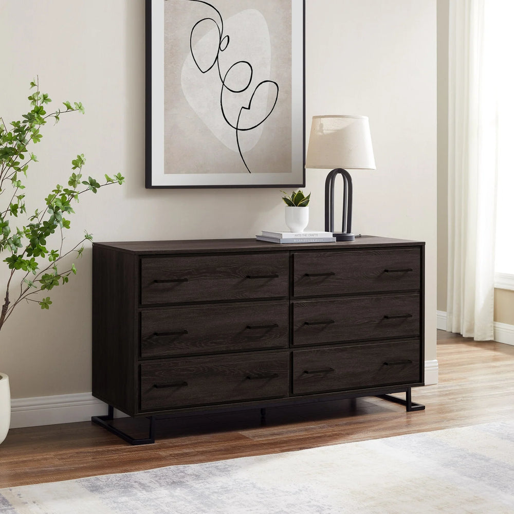 Modern Wood and Metal Drawer Chest Charcoal Lilette