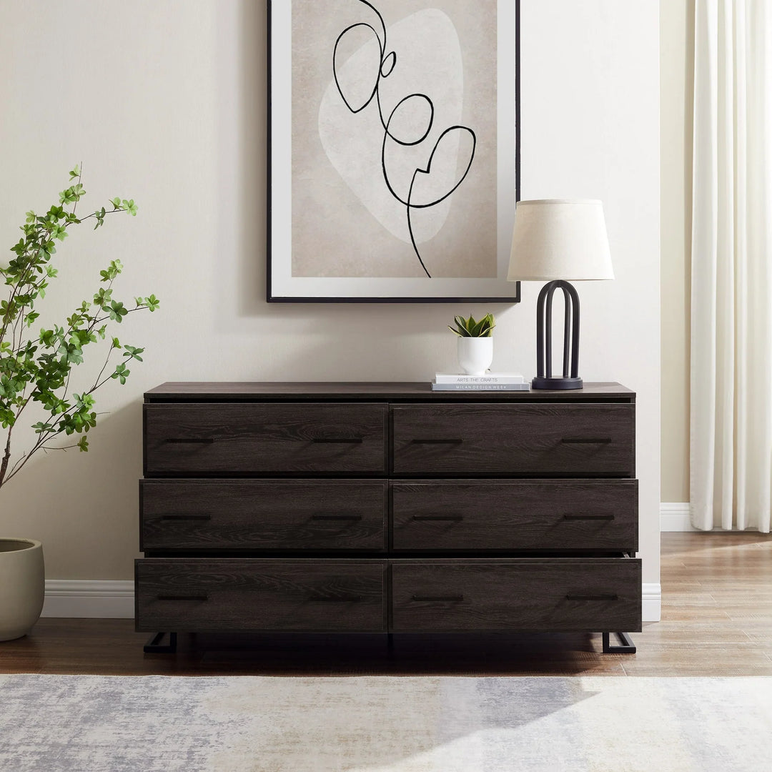 Modern Wood and Metal Drawer Chest Charcoal Lilette