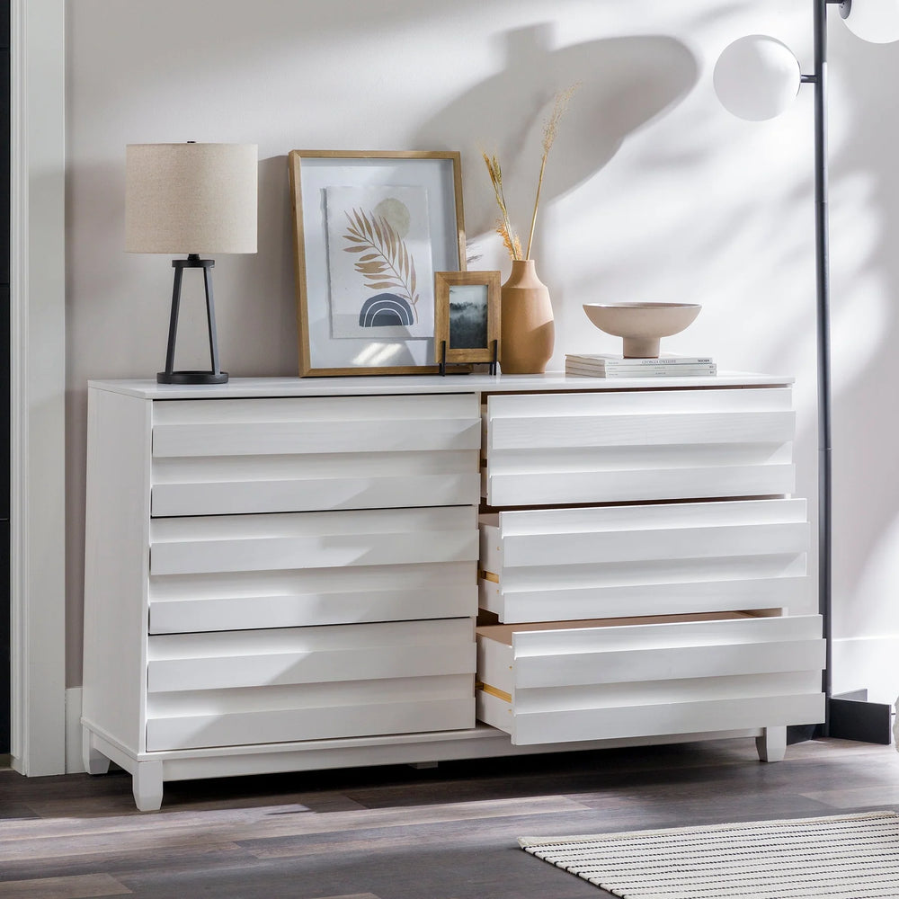 6 Drawer Solid Wood Dresser White Aleshia