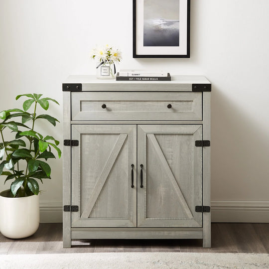 Barn Door Accent Cabinet Stone Grey Jermecia