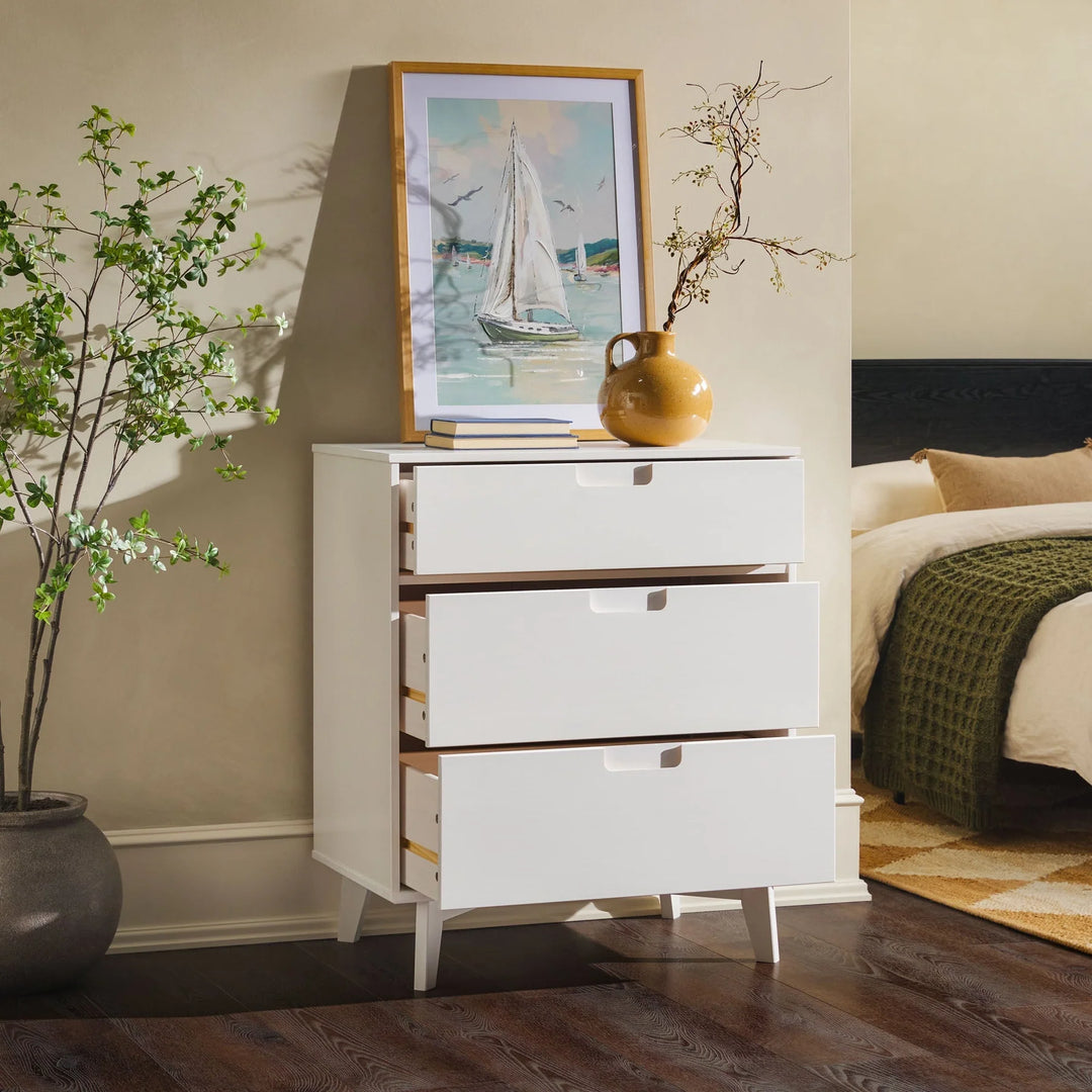 Modern 3 Drawer Solid Wood Dresser White Janiely