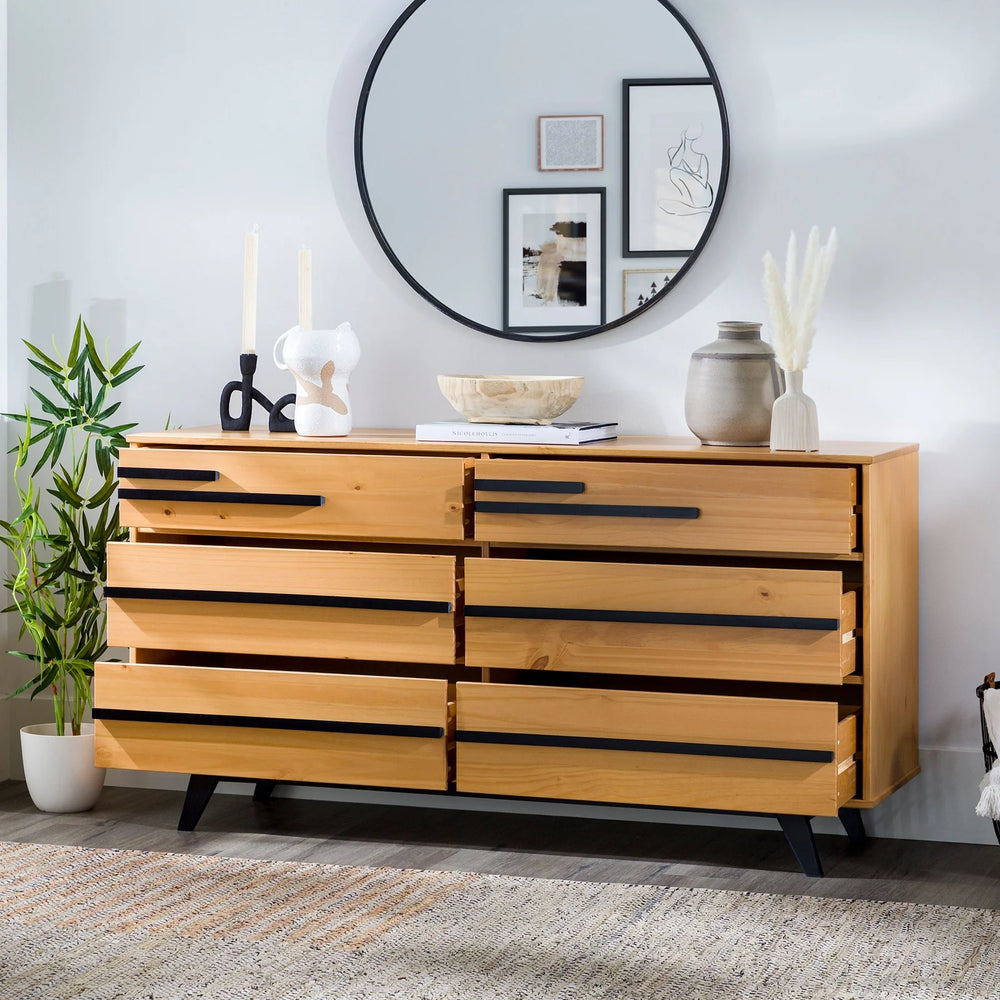 6 Drawer Solid Wood Modern Dresser Natural Pine Casey