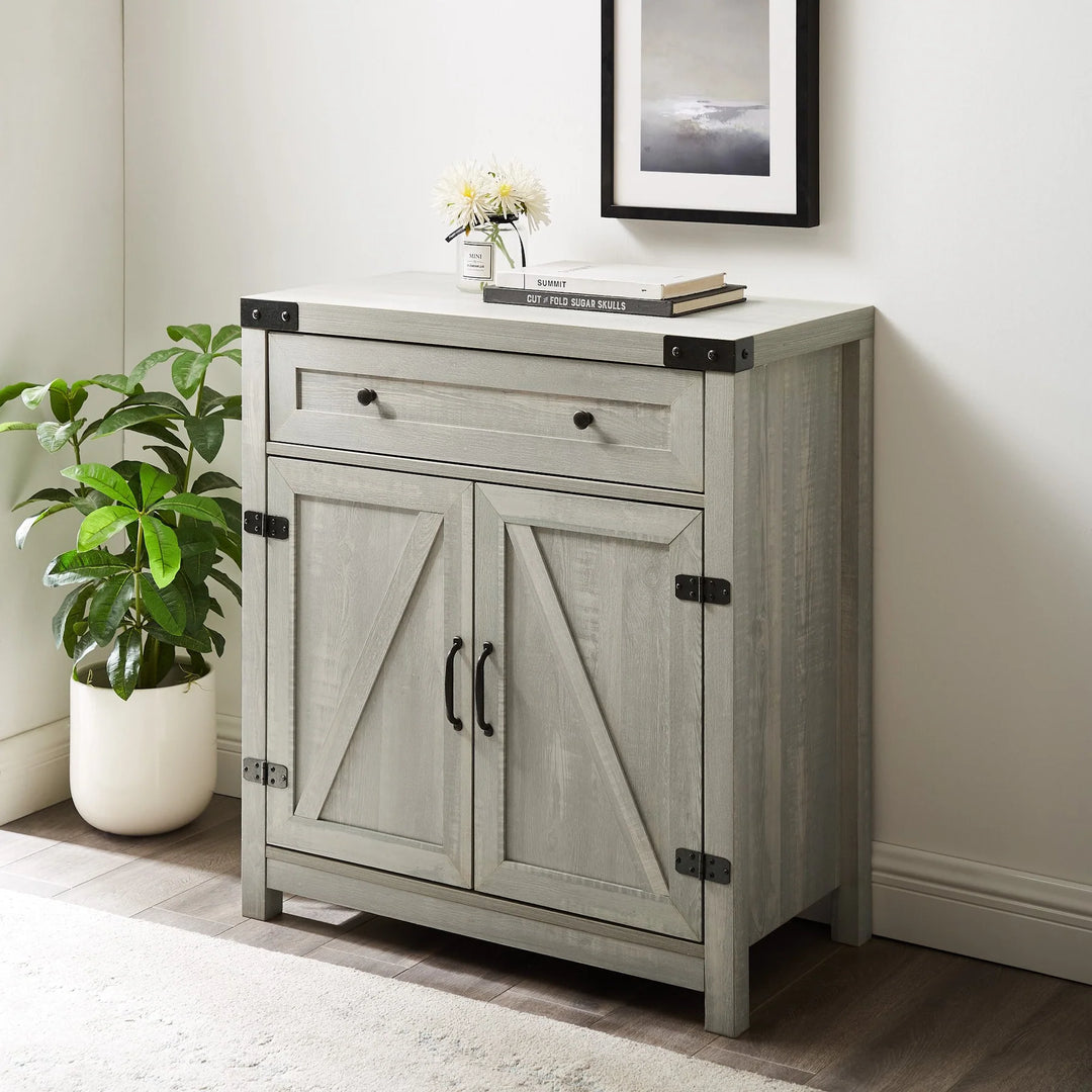 Barn Door Accent Cabinet Stone Grey Jermecia