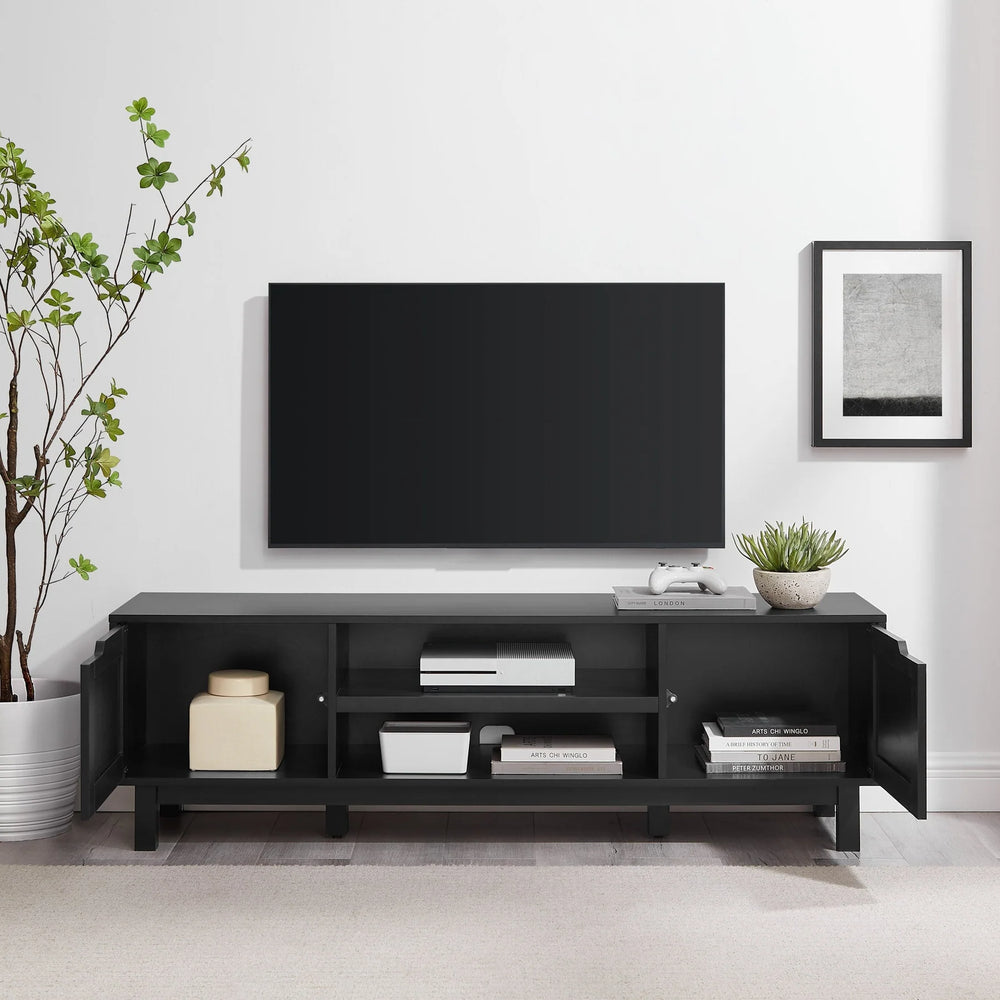 Modern 2 Door TV Stand Solid Black Ellani