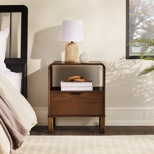 Modern Curved-Frame Solid Wood Bedside Table Brown Walter