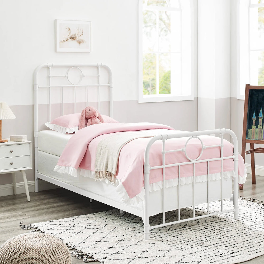 Metal Pipe Twin Bed White Elinor