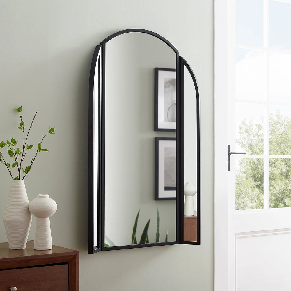 Arched Wall Mirror with Hinging Sides Black Nasly