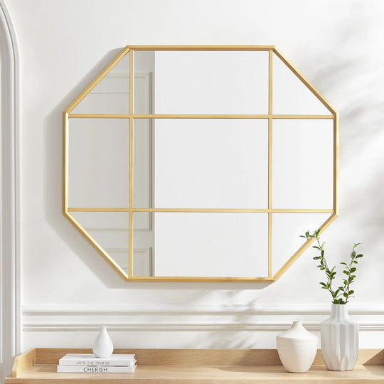 Metal and Glass Windowpane Mirror Gold Miers