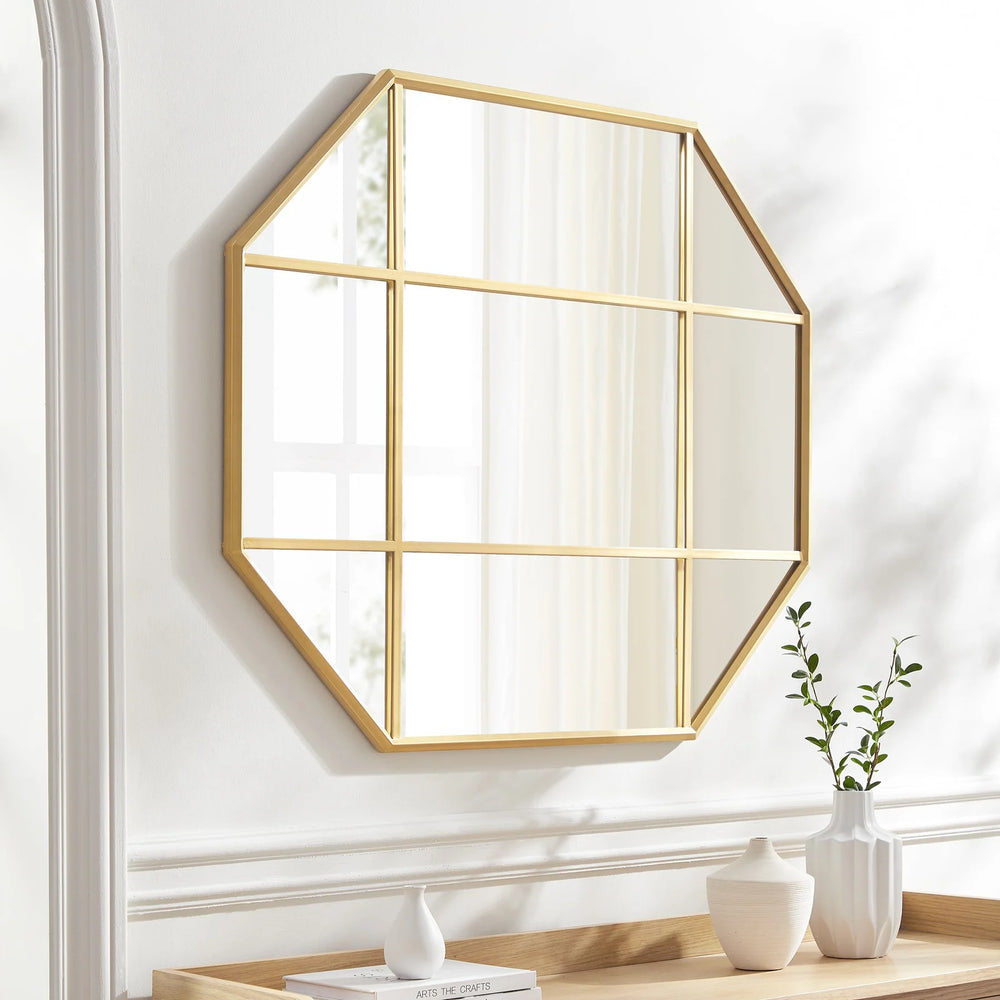 Metal and Glass Windowpane Mirror Gold Miers