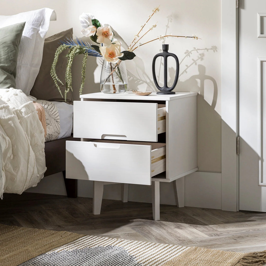 Modern Solid Wood Bedside Table White Janiely